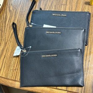 Michael Kors Black Leather Clutch Set